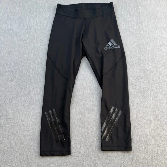 Adidas Leggings Women Medium Black Alphaskin Climalite Crop 22" Athletic Gym Run - Picture 1 of 11